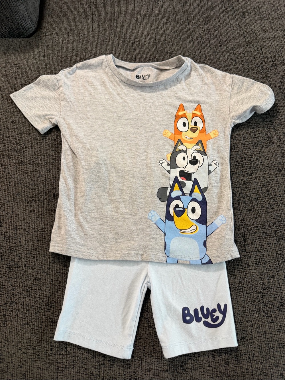 Bluey Stack Character Tee & Shorts Set - Grey & Light Blue